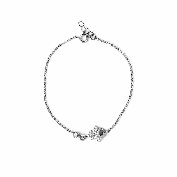 925 Silver Moissanite Diamond Hamsa Hand Evil Eye Protection Bracelet