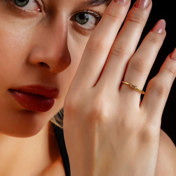 925 Sterling Silver 18K Gold Plated Baguette Ring