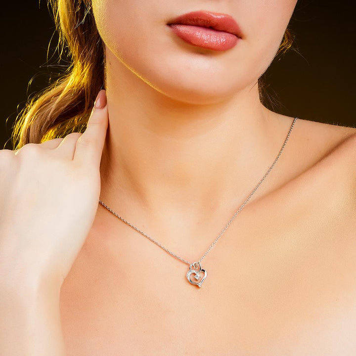 925 Sterling Silver Lustrous Heart Rhodium-Plated Pendant Necklace With Chain