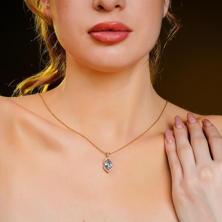 925 Sterling Silver 18K Gold plated Azure Aura Pendant Necklace With Chain