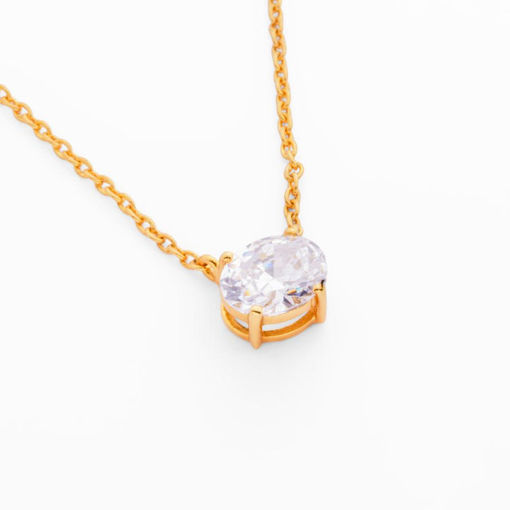 925 Sterling Silver 18K Gold Plated Celeste Oval Pendant Necklace With Chain
