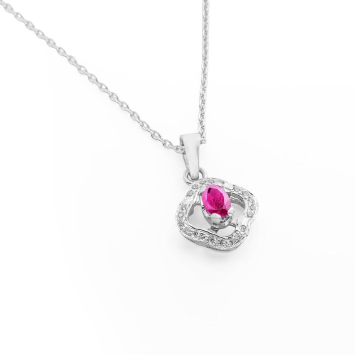 925 Sterling Silver Natural Ruby Rhodium-Plated Pendant Necklace With Chain