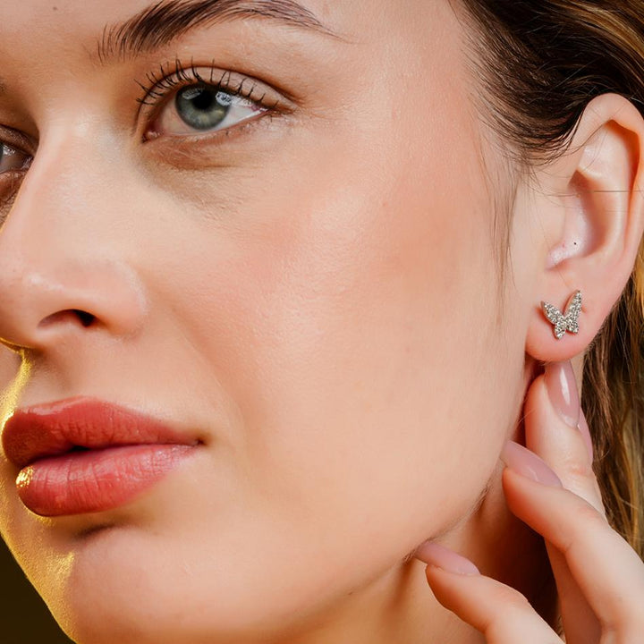 925 Sterling Silver Rhodium Plated Studded Butterfly Studs