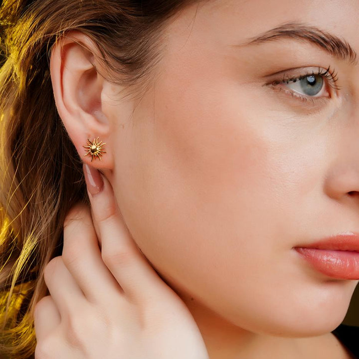 925 Sterling Silver 18K Gold Plated Sunburst Studs