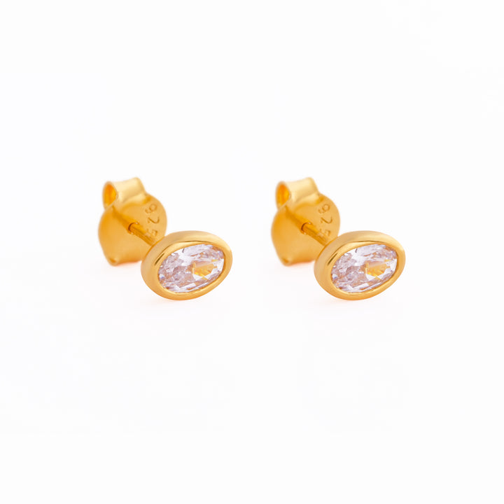 925 Sterling Silver 18K Gold Plated Aura Oval Solitaire Studs