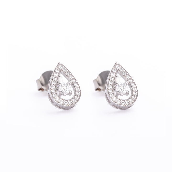 925 Sterling Silver Rhodium Plated Raindrop Studs