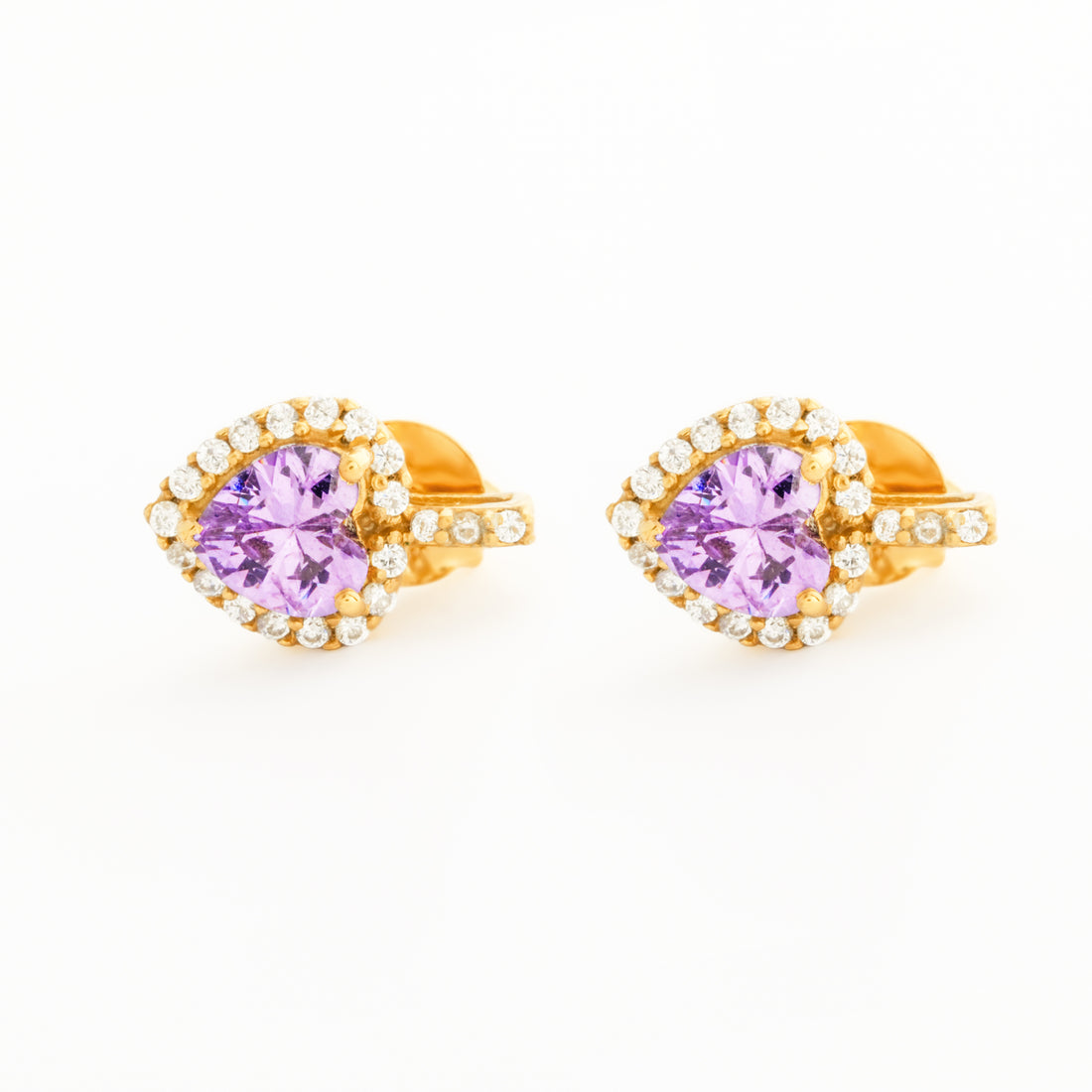 925 Sterling Silver 18K Gold Plated Amethyst Heart Studs