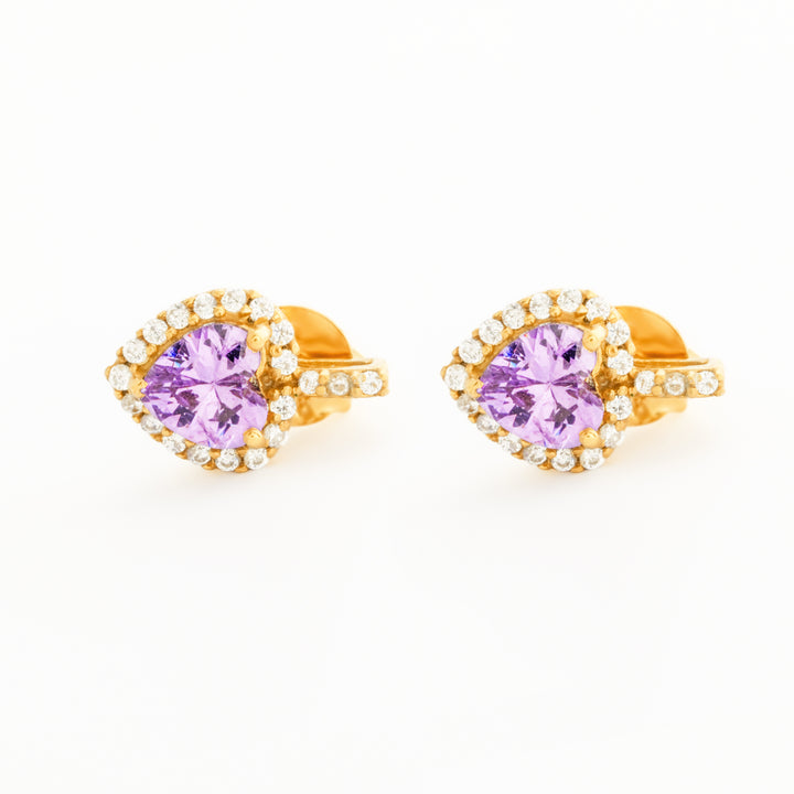 925 Sterling Silver 18K Gold Plated Amethyst Heart Studs