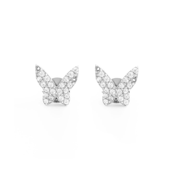 925 Sterling Silver Rhodium Plated Studded Butterfly Studs