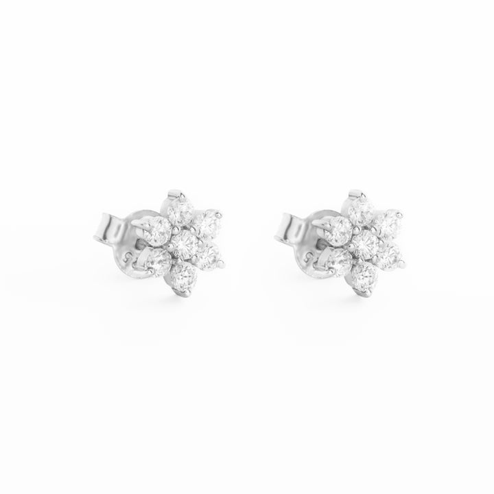 925 Sterling Silver Rhodium Plated Floral Studs