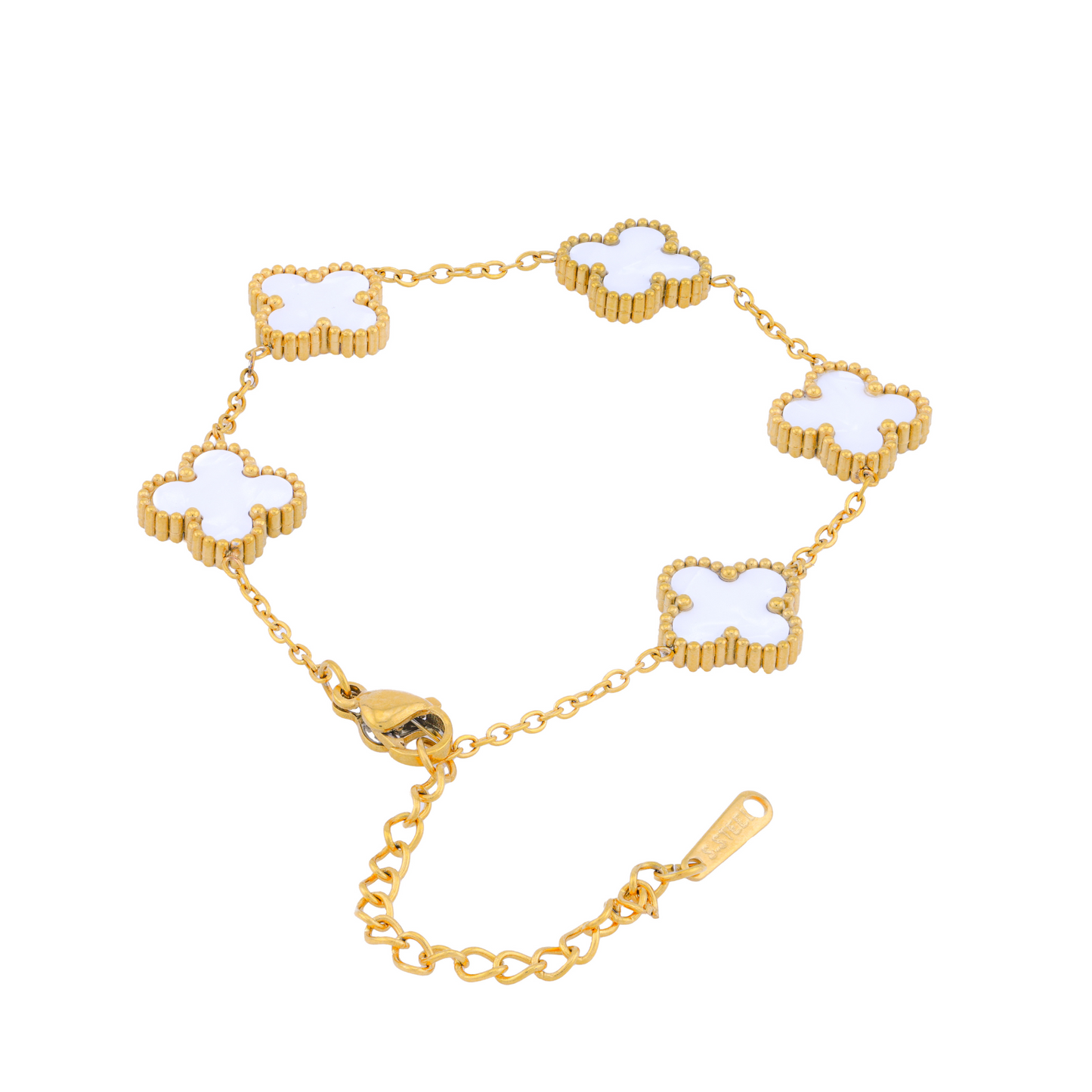 Dainty White Clover Bracelet – 18K Gold Plated, Anti-Tarnish & Waterproof