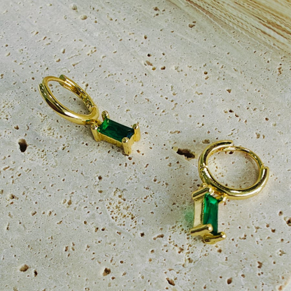 Dainty Emerald Hoop Earrings - 18K Gold Plated/ Anti Tarnish -Waterproof