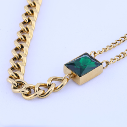 Green Emerald Chunky Necklace - 18K Gold Plated/ Anti Tarnish -Waterproof