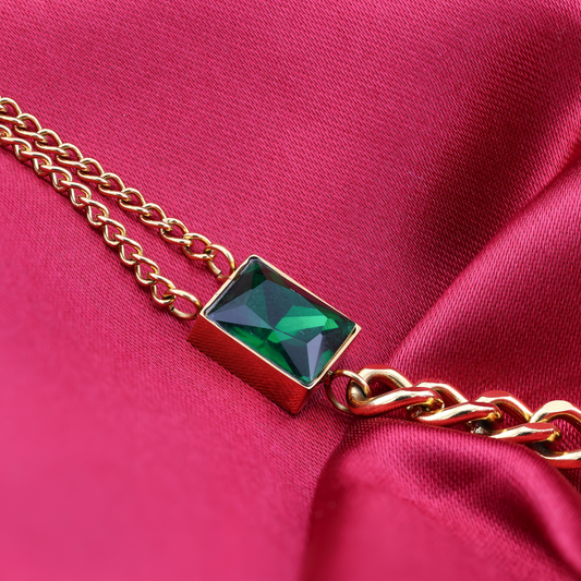 Green Emerald Chunky Necklace - 18K Gold Plated/ Anti Tarnish -Waterproof