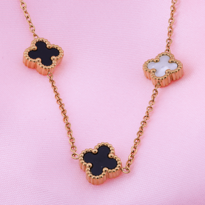 Reversible Black & White Clover Charm Necklace- 18K Gold Plated/ Anti Tarnish -Waterproof