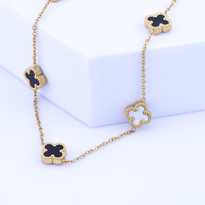 Reversible Black & White Clover Charm Necklace- 18K Gold Plated/ Anti Tarnish -Waterproof