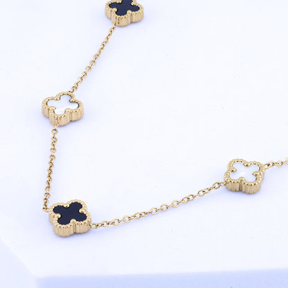 Reversible Black & White Clover Charm Necklace- 18K Gold Plated/ Anti Tarnish -Waterproof