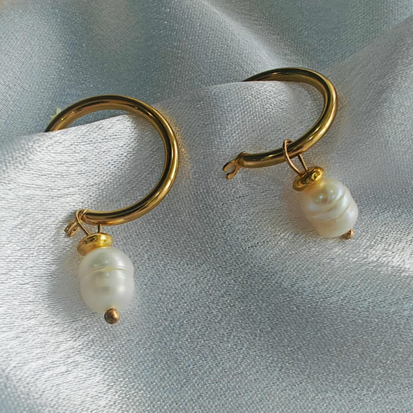 Pearl Drop Hoop Earrings - 18K Gold Plated/ Anti Tarnish -Waterproof