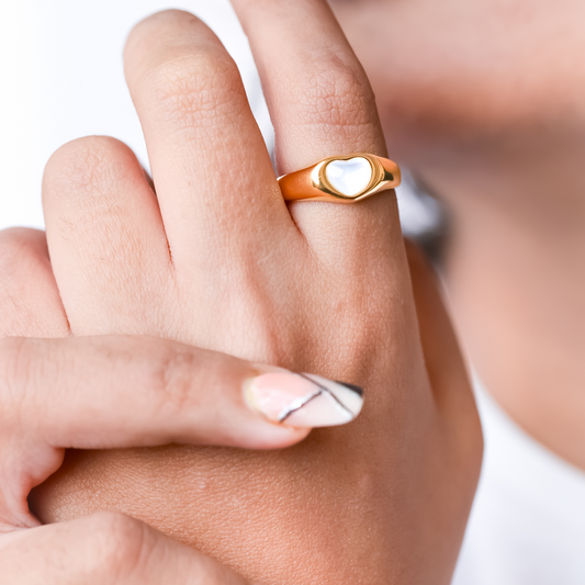 White heart ring - 18K Gold Plated/ Anti Tarnish -Waterproof