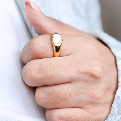 White heart ring - 18K Gold Plated/ Anti Tarnish -Waterproof