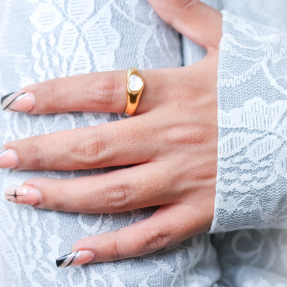 White heart ring - 18K Gold Plated/ Anti Tarnish -Waterproof