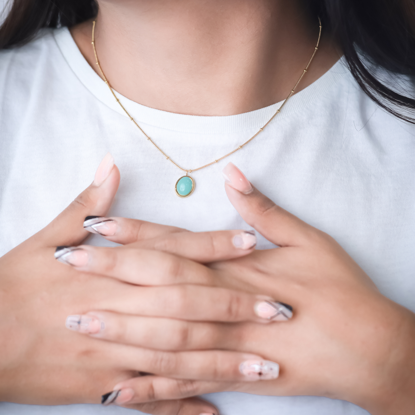 Turquoise Pendent Necklace - 18K Gold Plated/ Anti Tarnish -Waterproof