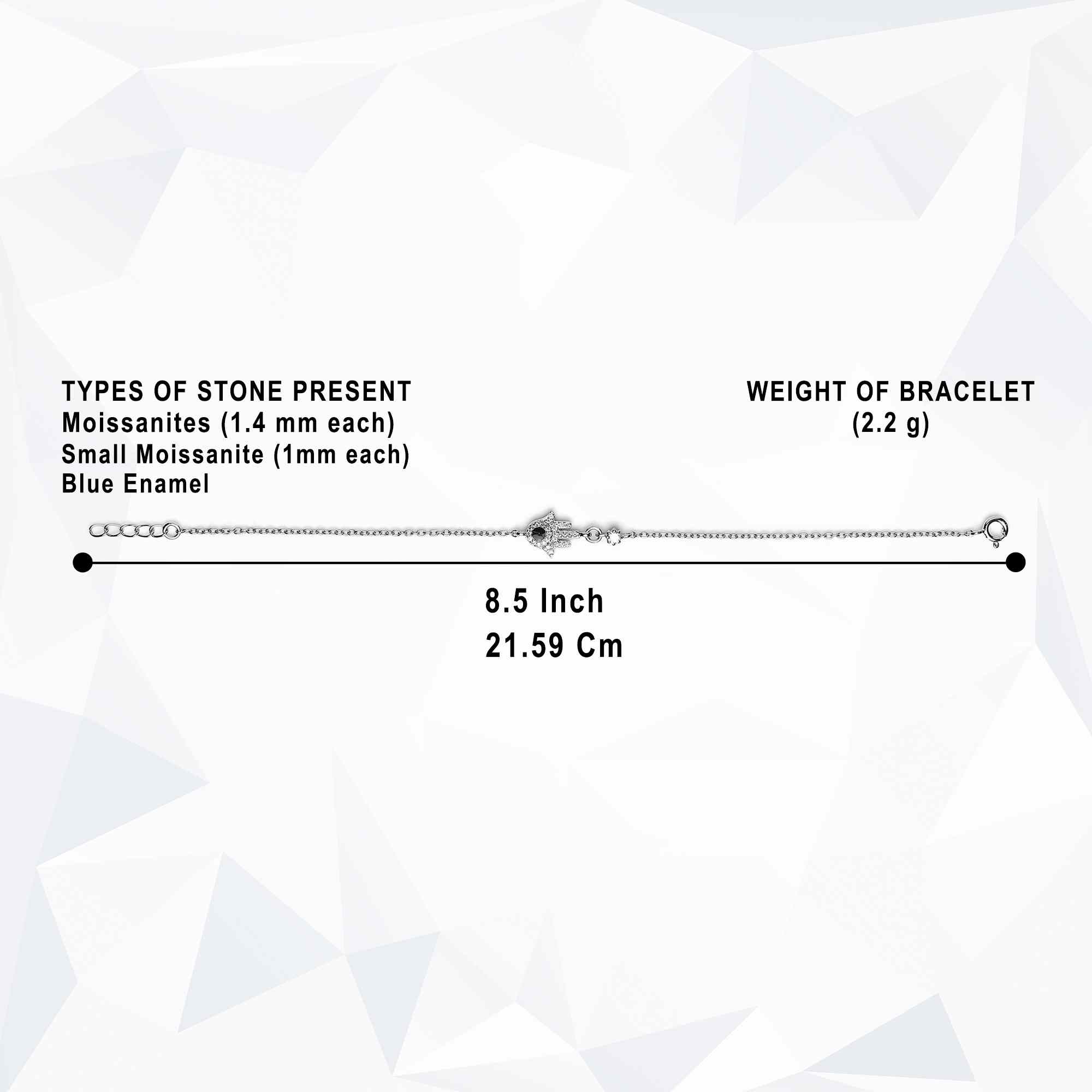 925 Silver Moissanite Diamond Hamsa Hand Evil Eye Protection Bracelet