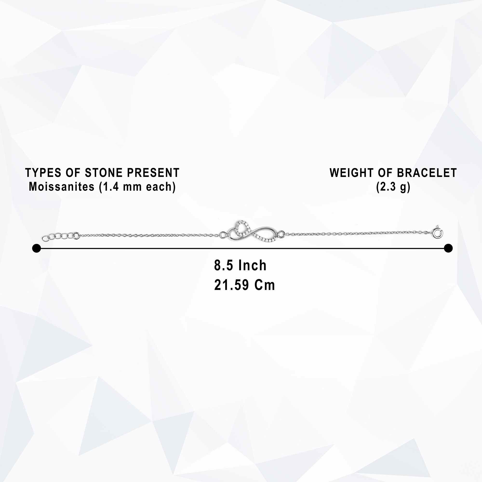 925 Silver Moissanite Diamond Infinity Heart Bracelet