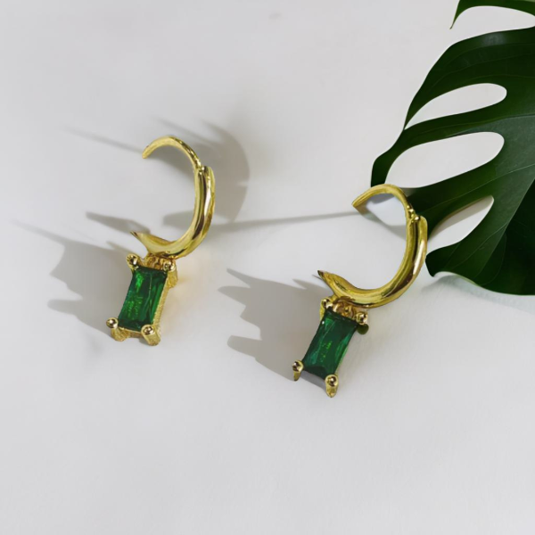 Dainty Emerald Hoop Earrings - 18K Gold Plated/ Anti Tarnish -Waterproof