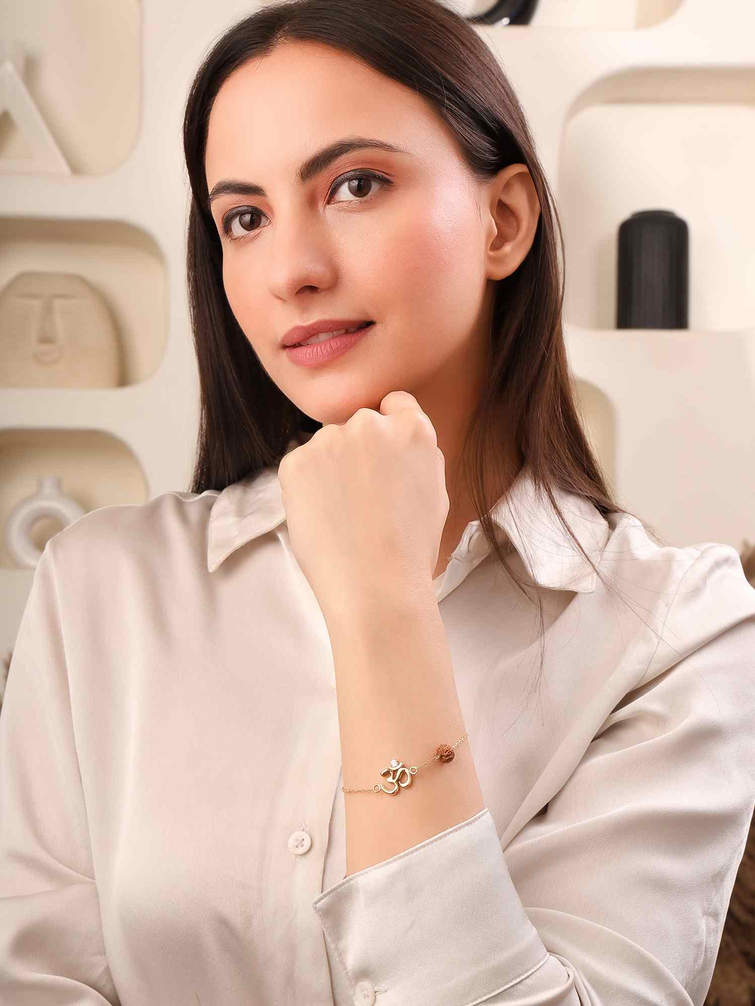 925 Silver Moissanite Diamond Om Rudraksha Bracelet