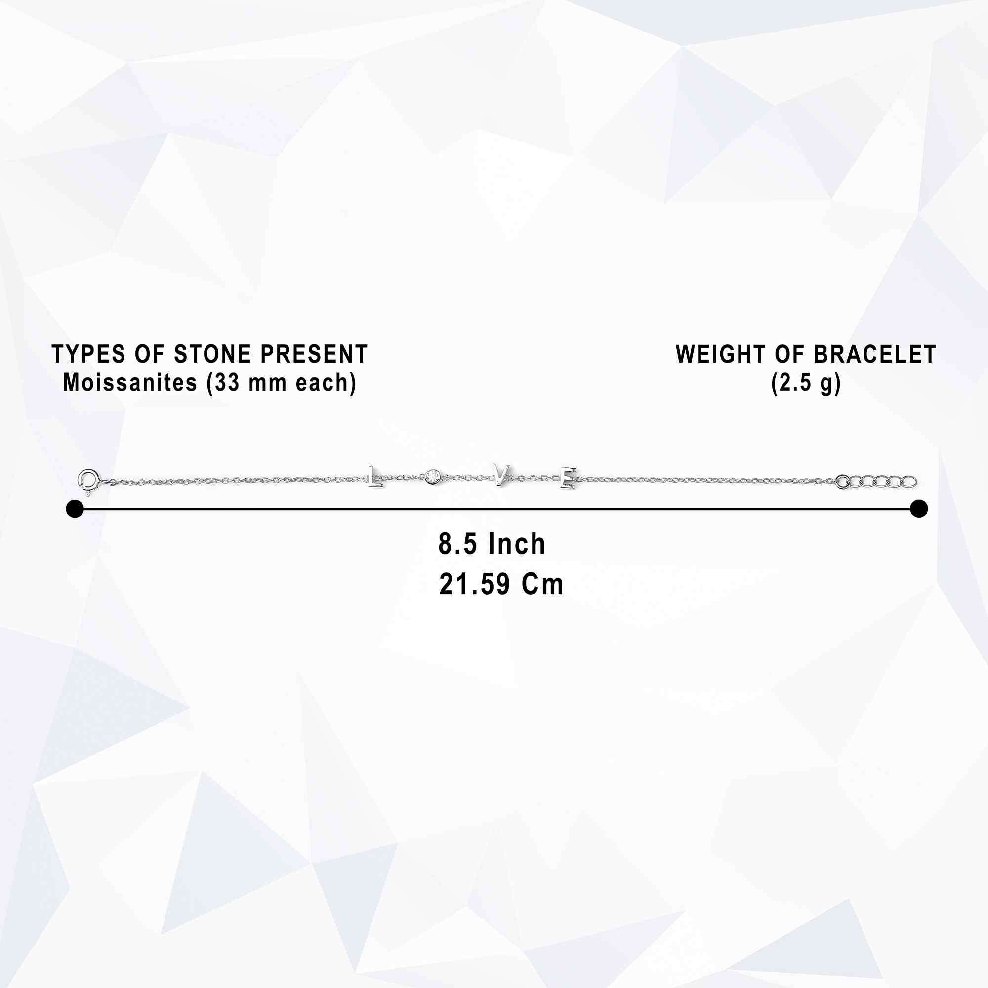 925 Silver Moissanite Diamond LOVE Bracelet