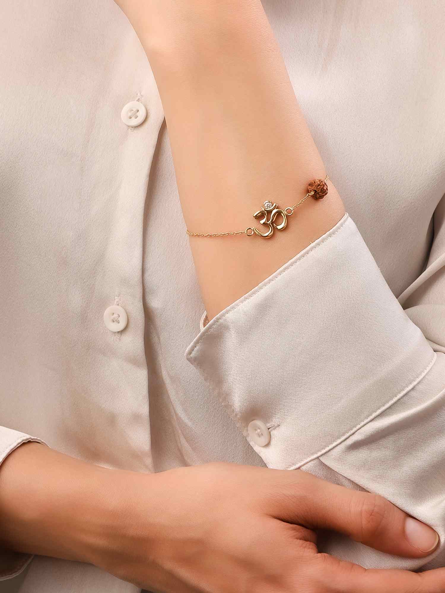 925 Silver Moissanite Diamond Om Rudraksha Bracelet