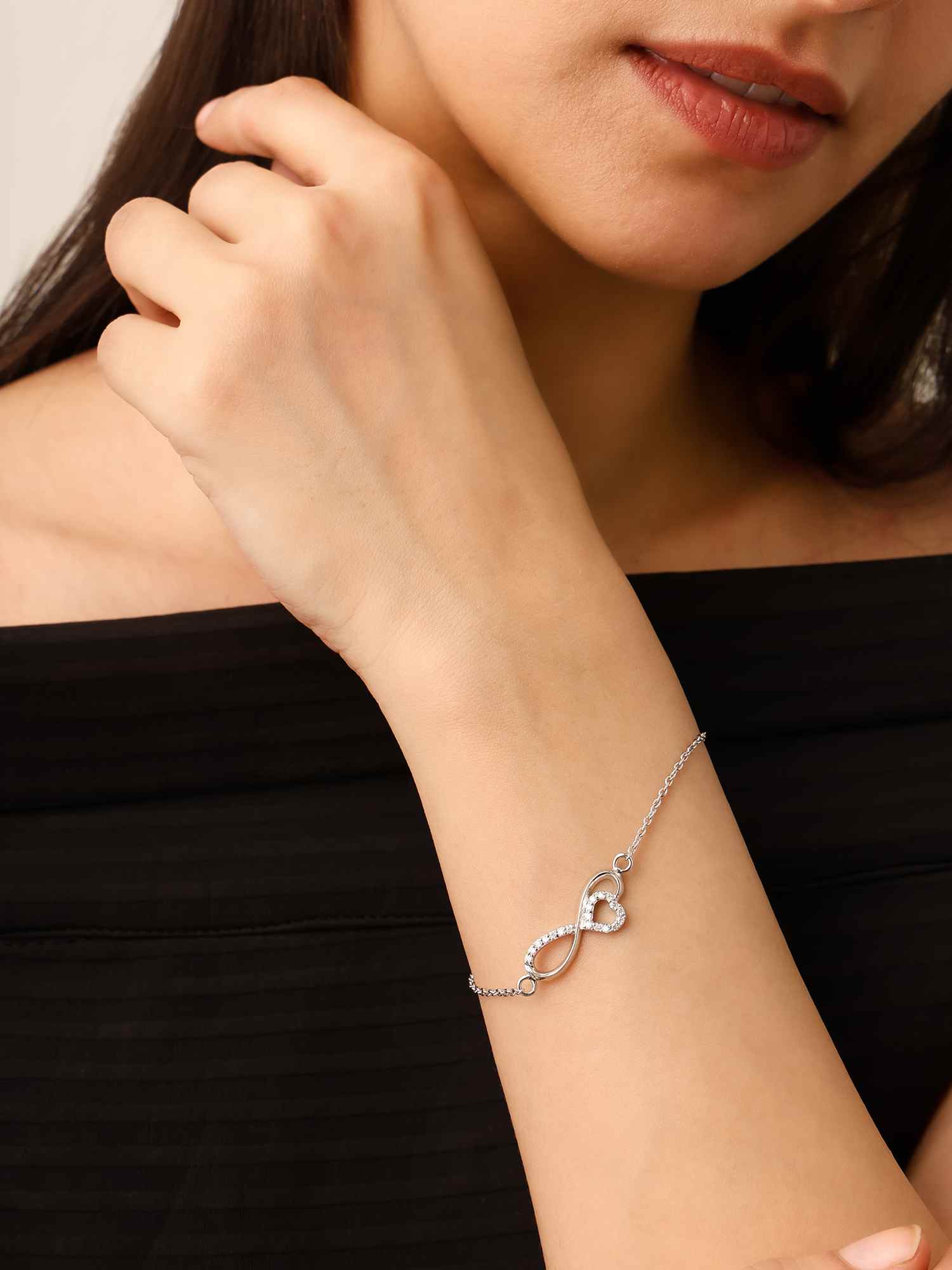 925 Silver Moissanite Diamond Infinity Heart Bracelet