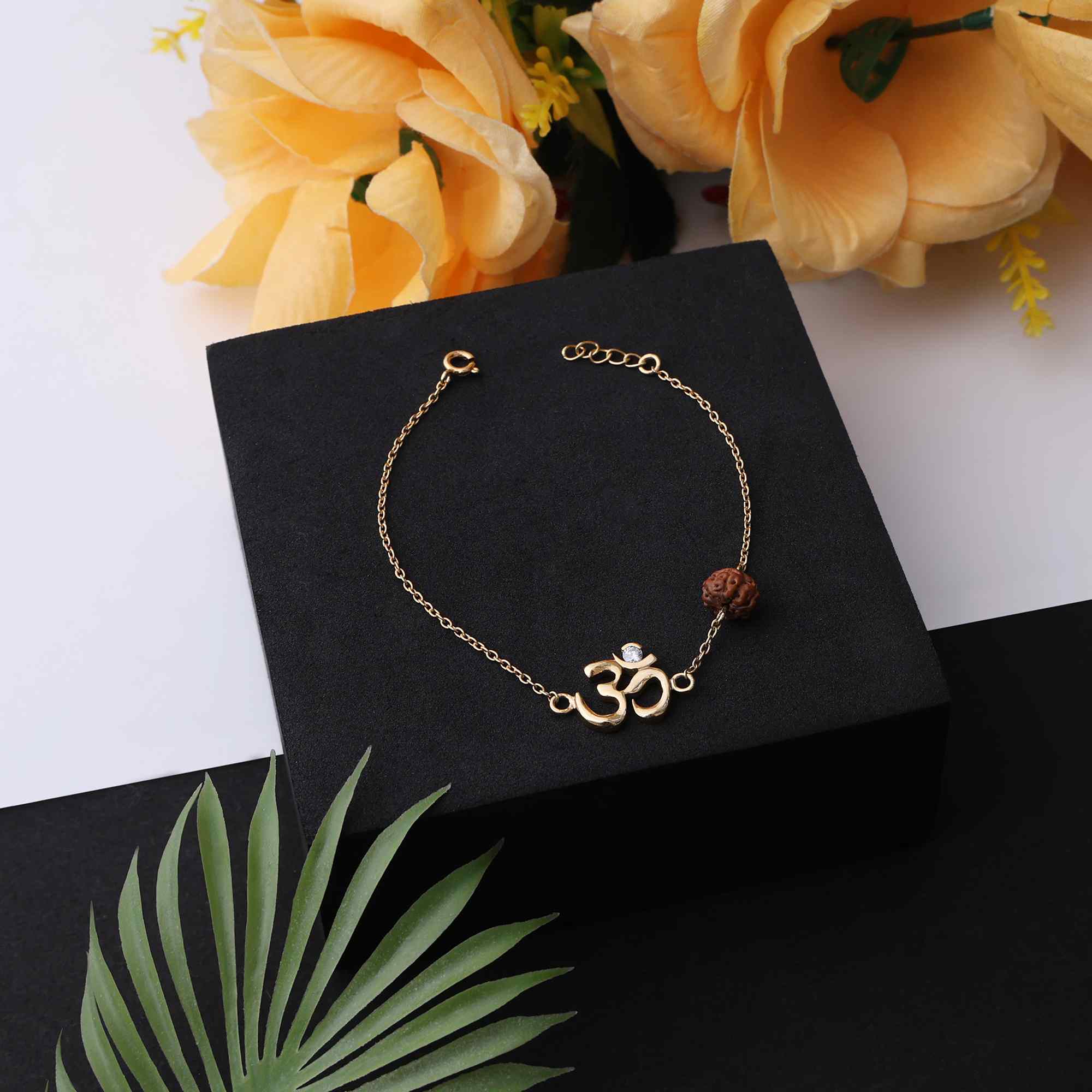 925 Silver Moissanite Diamond Om Rudraksha Bracelet