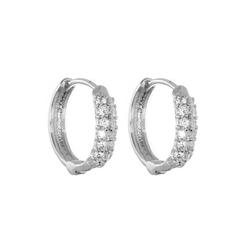 925 Sterling Silver Moissanite Diamond Rhodium-Plated Lunar Loop Earrings
