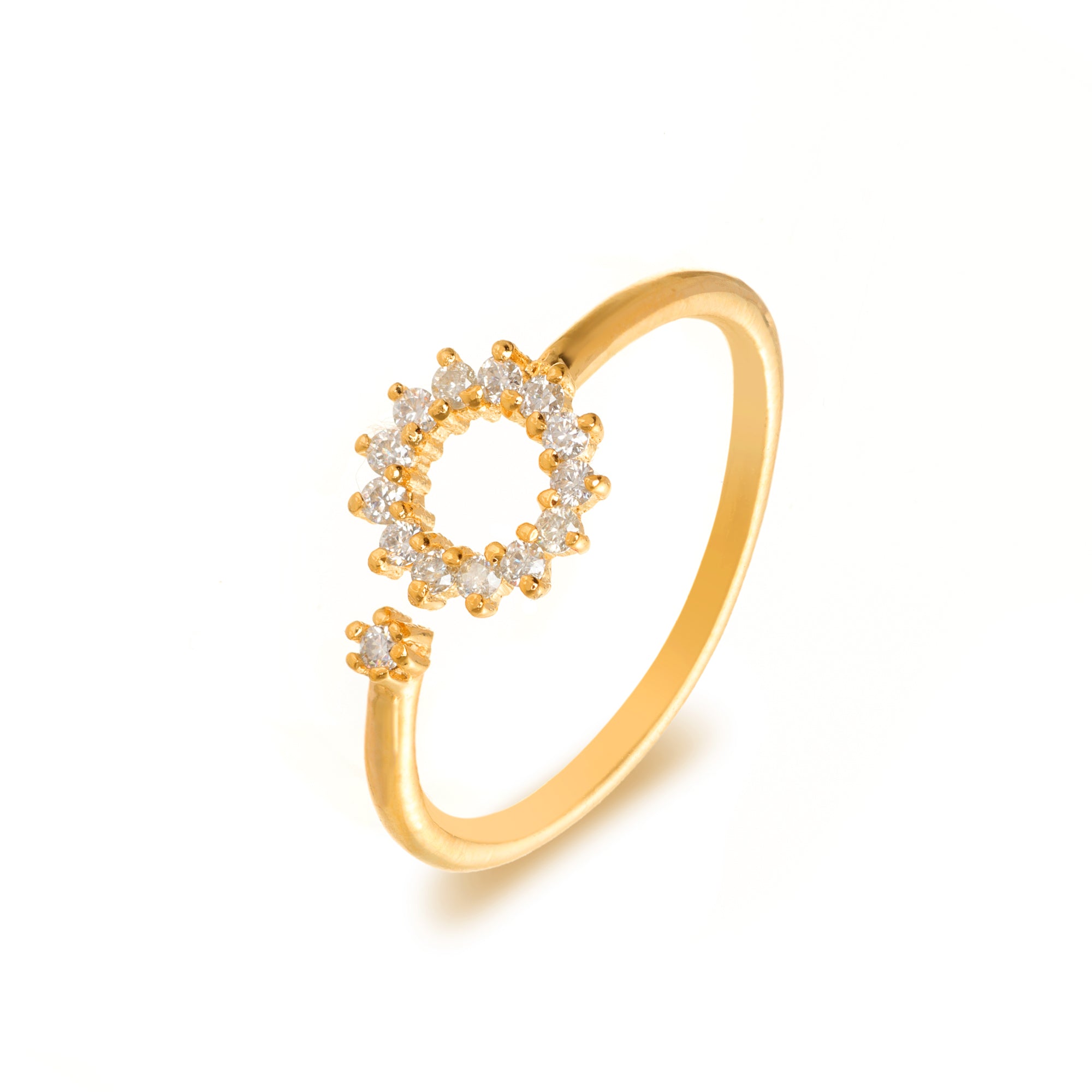 18K Gold Plated Round-Cut Floral Halo Ring