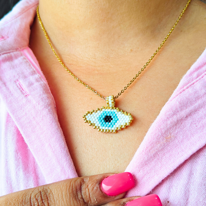 Handmade Seed Beads evil eye pendant - 18K Gold Plated/ Anti Tarnish -Waterproof