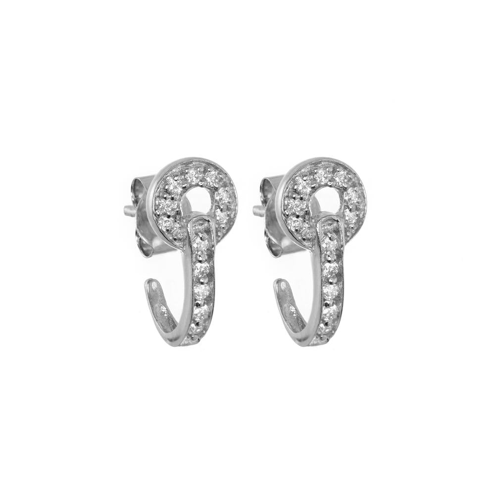 925 Sterling Silver Moissanite Diamond Rhodium-Plated Halo Semi Hoop Huggie Earrings
