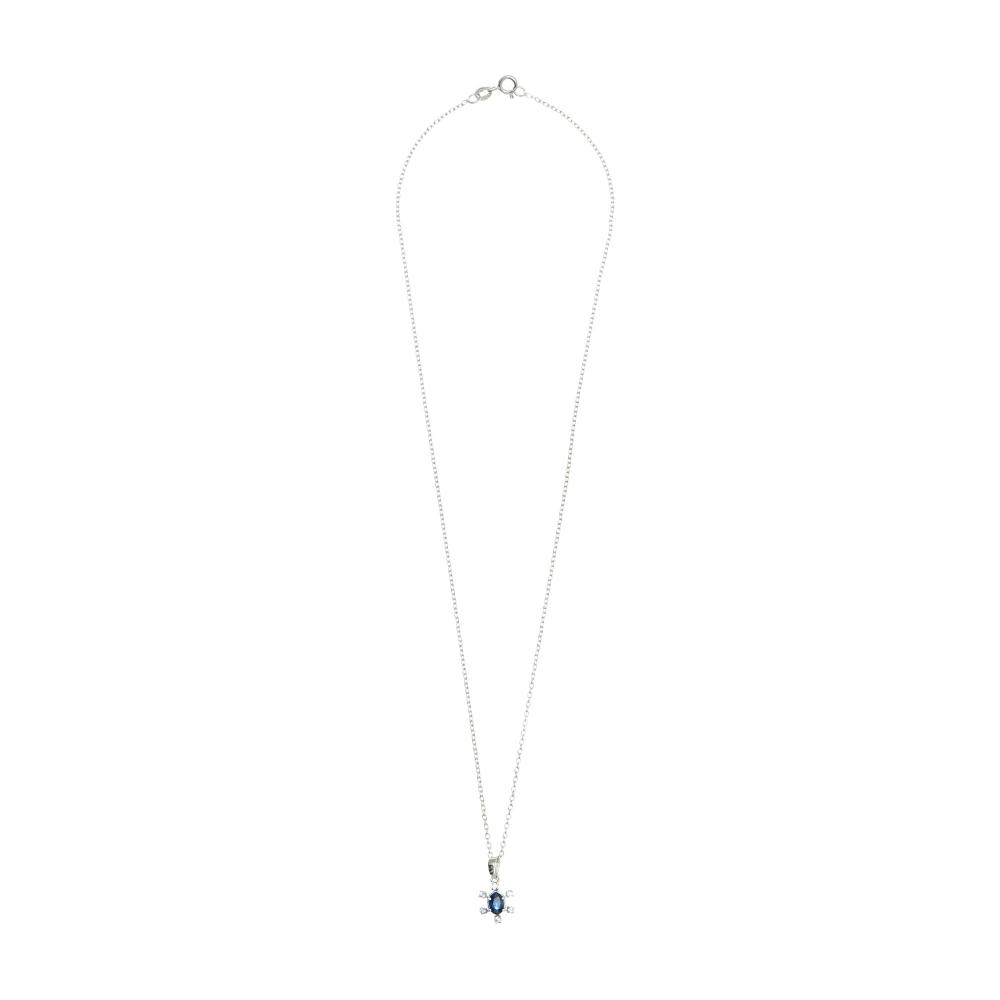 925 Sterling Silver Blue Sapphire Oval Rhodium-Plated Pendant Necklace With Chain