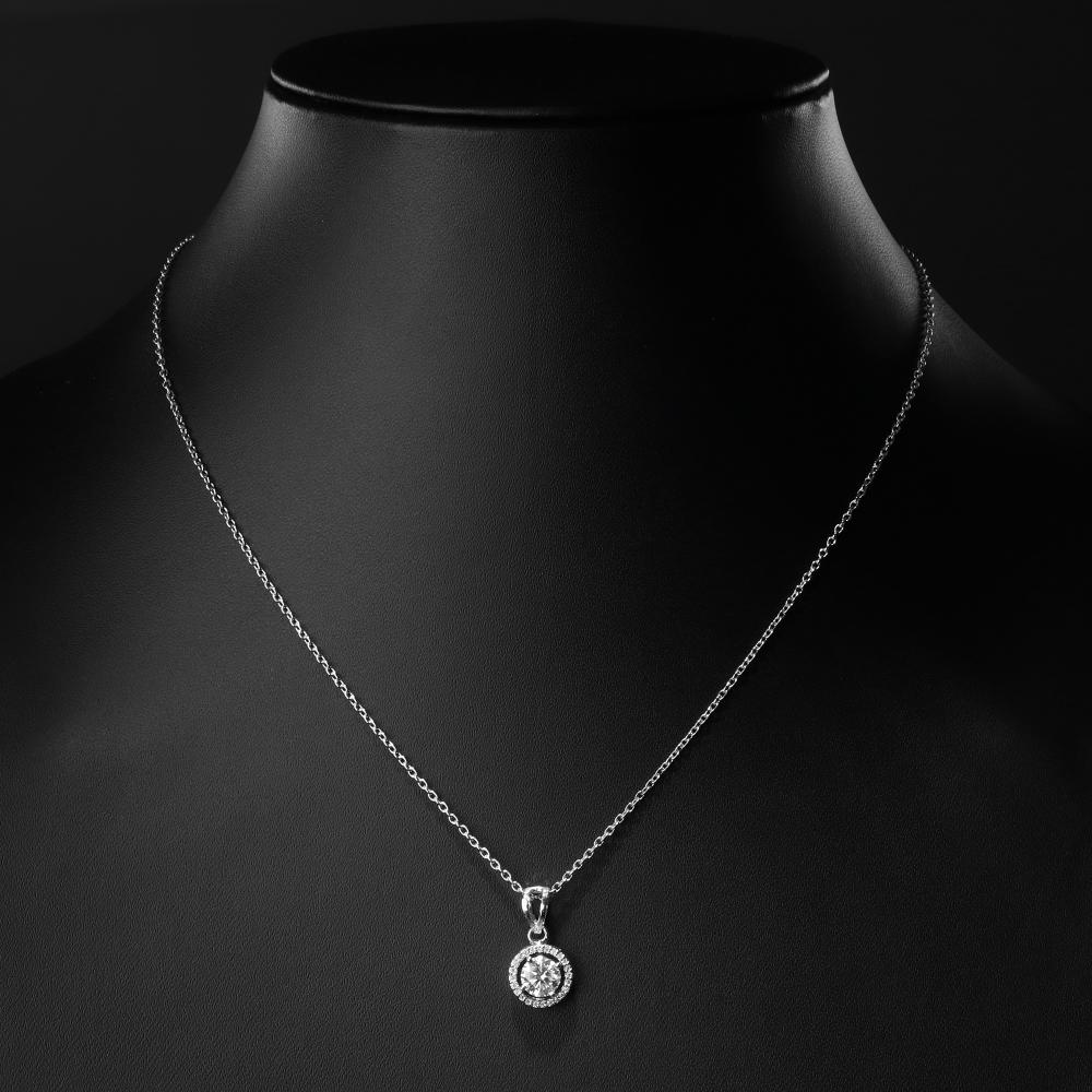 Soraya Luxe 925 Sterling Silver Moissanite Diamond Rhodium-Plated Solitaire Drop Pendant Necklace with Chain