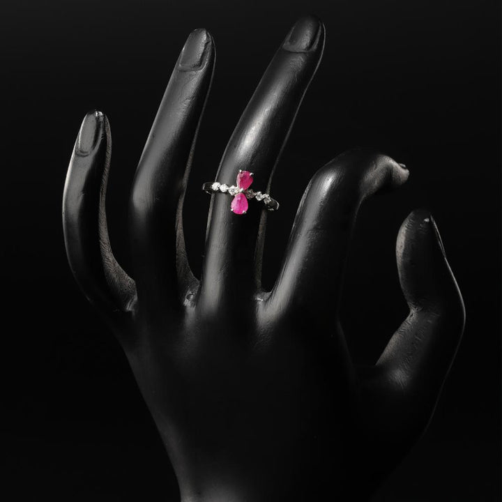 925 Sterling Silver Natural Ruby Rhodium-Plated  Ring Band