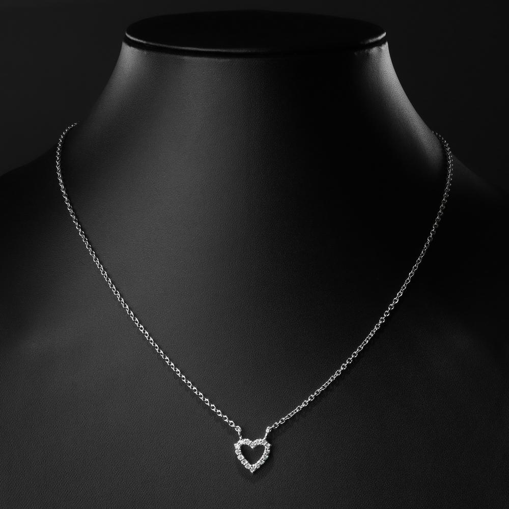 925 Sterling Silver Moissanite Diamond Rhodium-Plated Heart Pendant Necklace With Chain