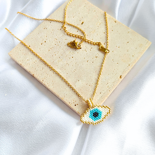 Handmade Seed Beads evil eye pendant - 18K Gold Plated/ Anti Tarnish -Waterproof