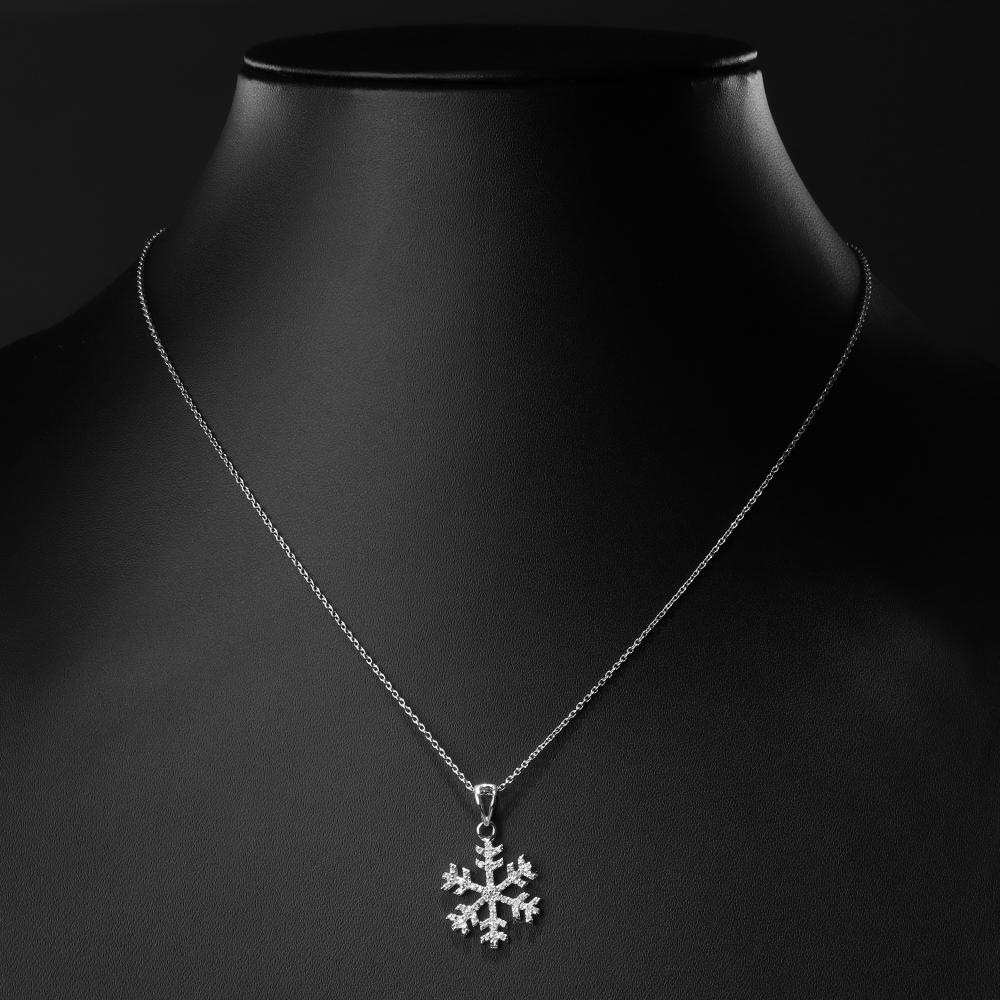 925 Sterling Silver Moissanite Diamond Rhodium-Plated Snowflake Pendant Necklace With Chain