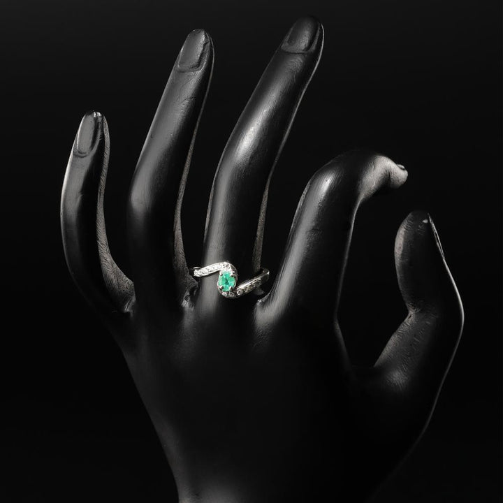 925 Sterling Silver Natural Emerald  Rhodium-Plated Grace Ring