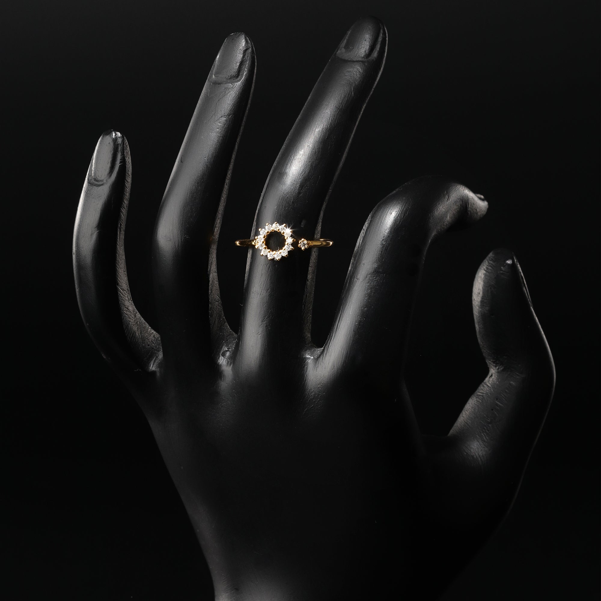 18K Gold Plated Round-Cut Floral Halo Ring