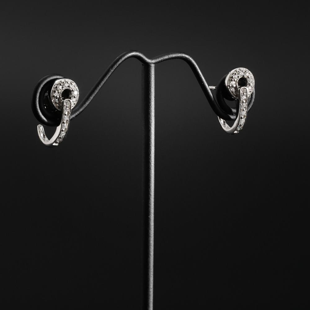 925 Sterling Silver Moissanite Diamond Rhodium-Plated Halo Semi Hoop Huggie Earrings