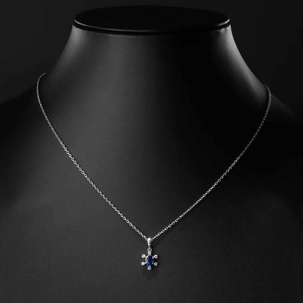 925 Sterling Silver Blue Sapphire Oval Rhodium-Plated Pendant Necklace With Chain