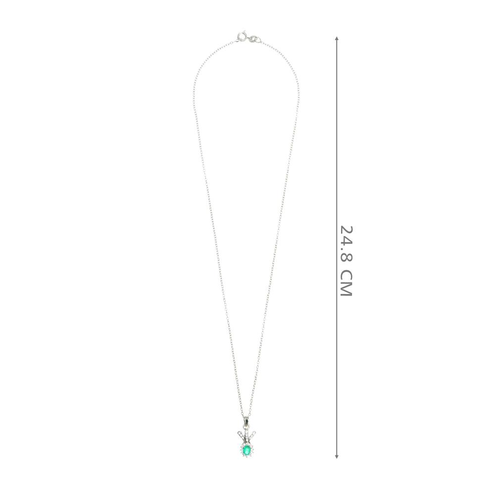 925 Sterling Silver Natural Emerald Oval Rhodium-Plated Pendant Necklace With Chain
