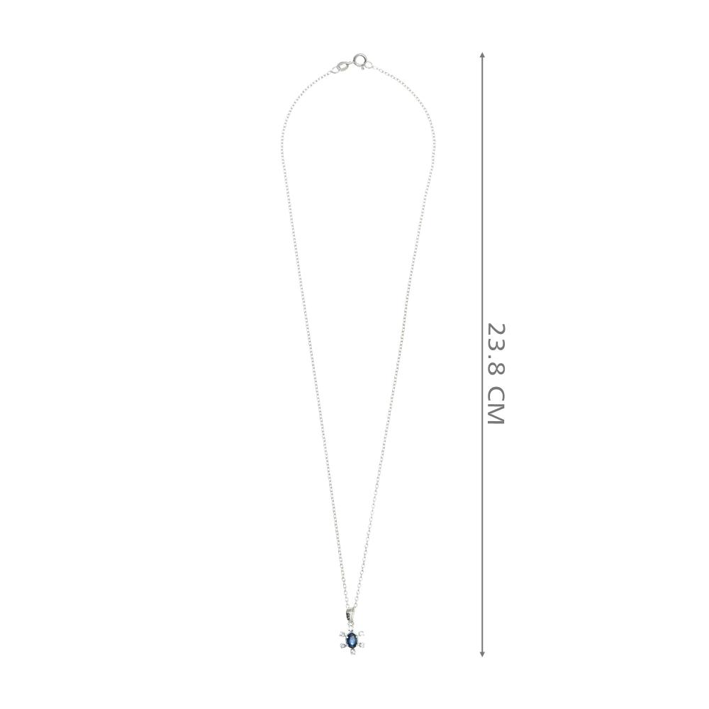 925 Sterling Silver Blue Sapphire Oval Rhodium-Plated Pendant Necklace With Chain